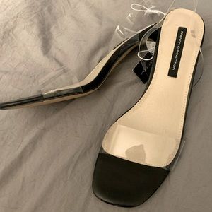 French Connection Women's Tia Heeled Sandal Black Clear Straps Heels Sexy Sz. 9